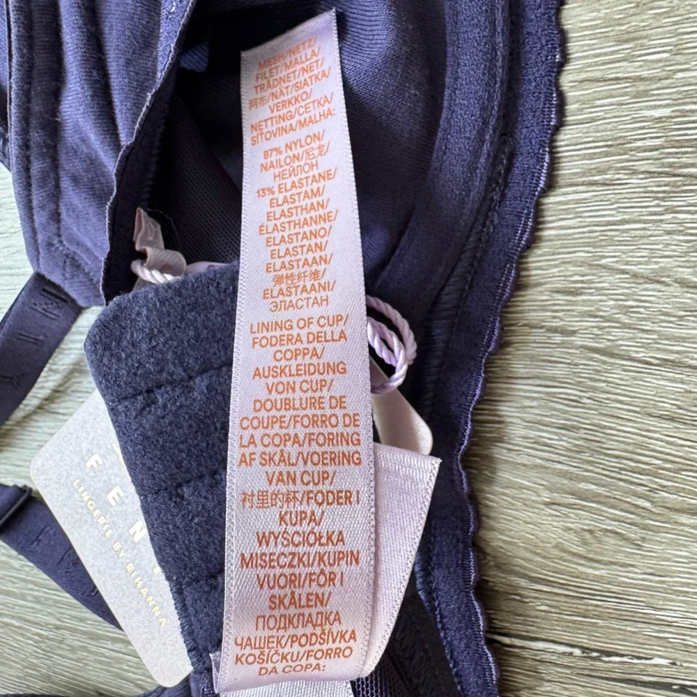 Savage X Fenty Purple Underwire Bra Lace Trim Adjustable Straps Women Size 36C - Picture 5 of 9